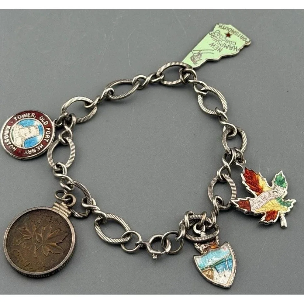 Vintage Canadian Sterling Charm Bracelet with Vintage Charms